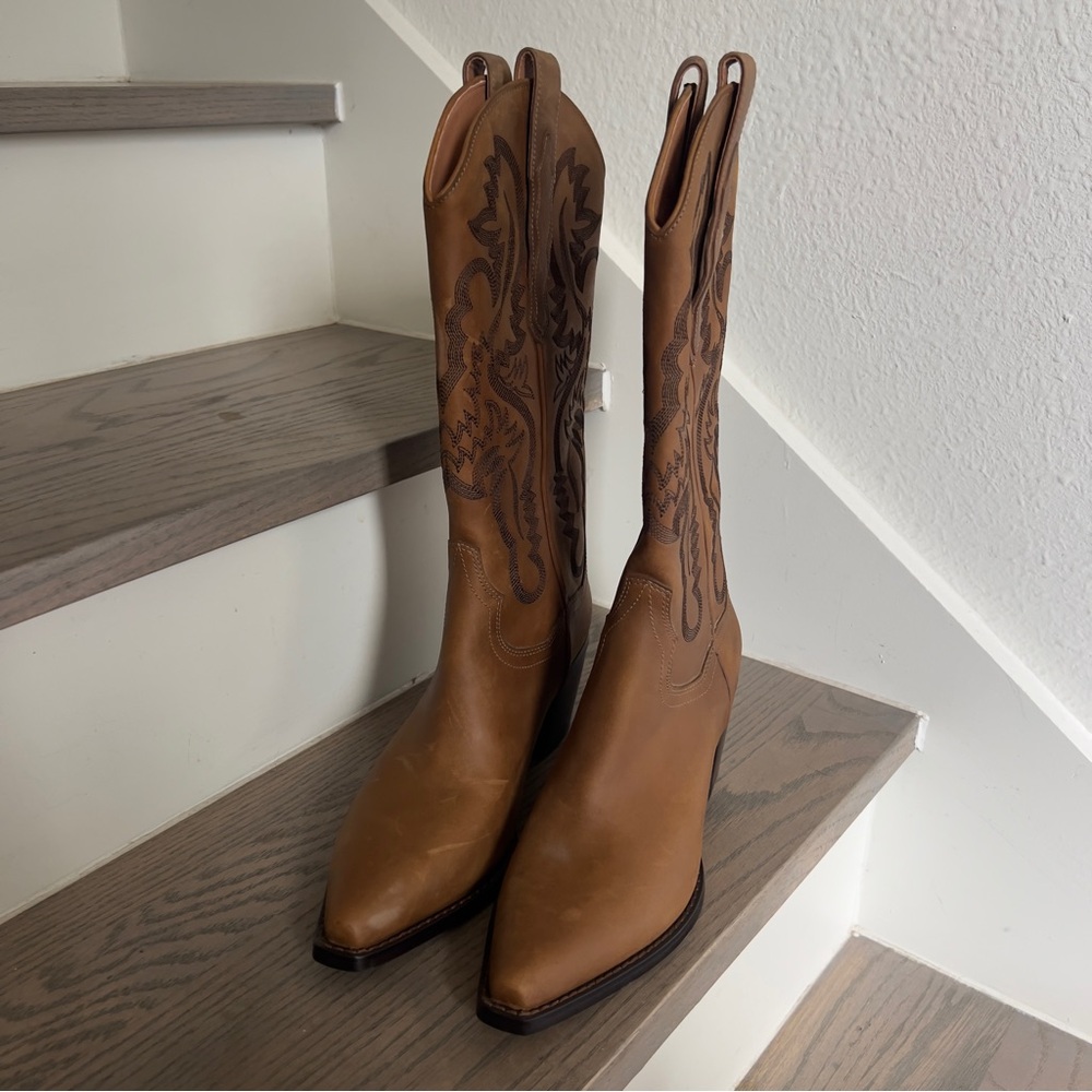 NWOB Jeffrey Campbell Anthropologie Dagget Western Cowboy Boots in Brown - Picture 4 of 7